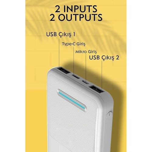 The Wlue Taşınabilir Şarj Cihazı, 10000 mAh Powerbank, 2 USB Çıkışlı, 2.4A, LED Göstergeli