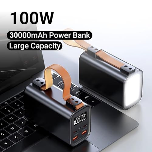 The Wlue 30000 mAh 100W PD Hızlı Şarj Powerbank, Fenerli, 2 Port USB A, 2 Port Type-C Çıkış