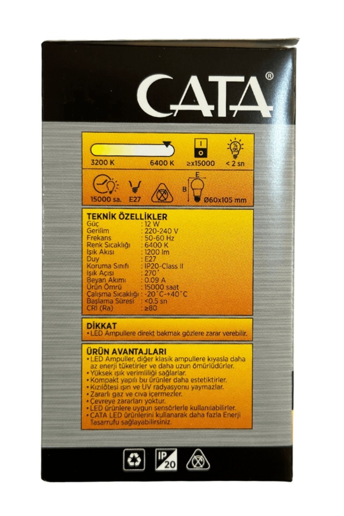 CT-4266 12W 6400K (Beyaz Işık) E27 Duylu Led Ampul (10 Adet)