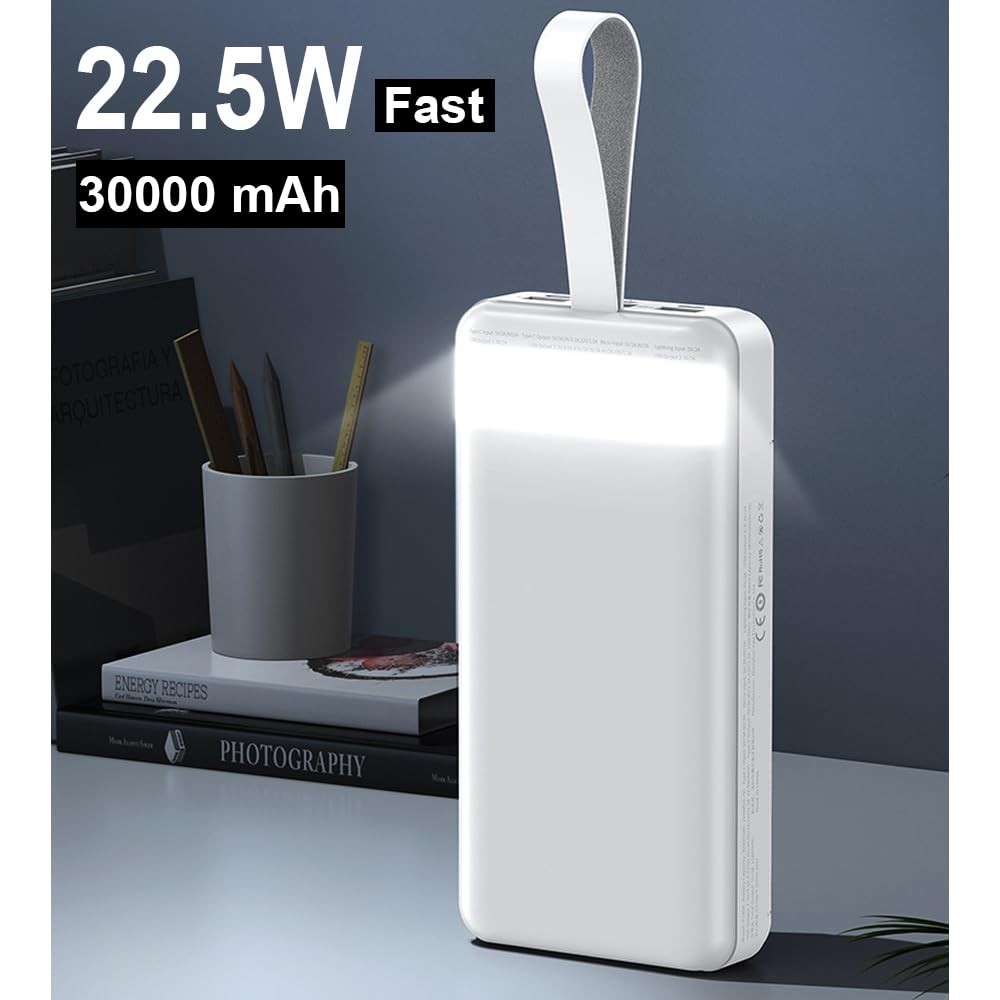 30000 Mah Hızlı Şarj Powerbank/PD 22.5W / Dijital Göstergeli/Işıklı/Kamp Powerbank