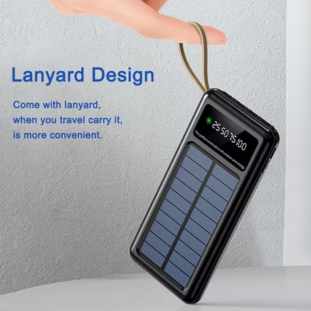 The Wlue Solar Powerbank, 10000 mAh Kapasiteli, LED Işıklı, Dijital Ekranlı