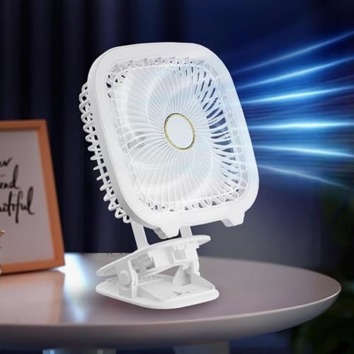 The Wlue Şarjlı Taşınabilir Vantilatör Masaüstü LED Işıklı Fan / 3 Hız Kademeli/Standlı ve Klipsli