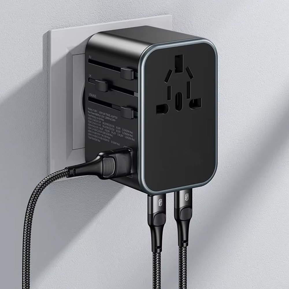 The Wlue 25W Evrensel Seyahat Adaptörü, 1 USB + 2 Type-C + 1 AC Priz, Çok Fonksiyonlu Priz Dönüştürücü