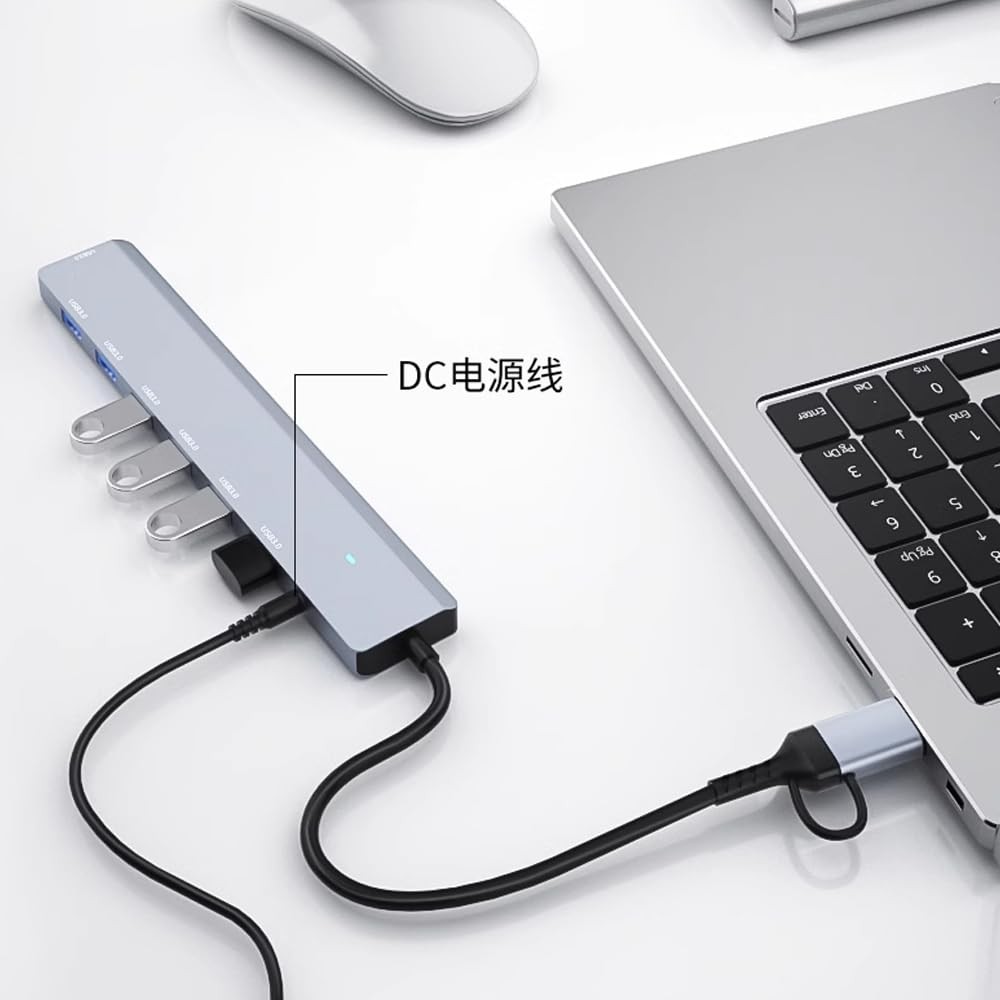 The Wlue 7in1 Type-C to USB Çoklayıcı 7 Port USB3.0 HUB Power Güç Destekli 5Gbps High Speed