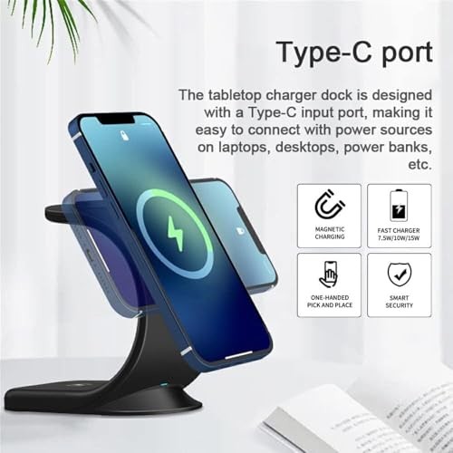 The Wlue 3'ü 1 Arada Kablosuz Şarj Standı, MagSafe Uyumlu,15W, iPhone, Android Telefon Apple Watch Uyumlu