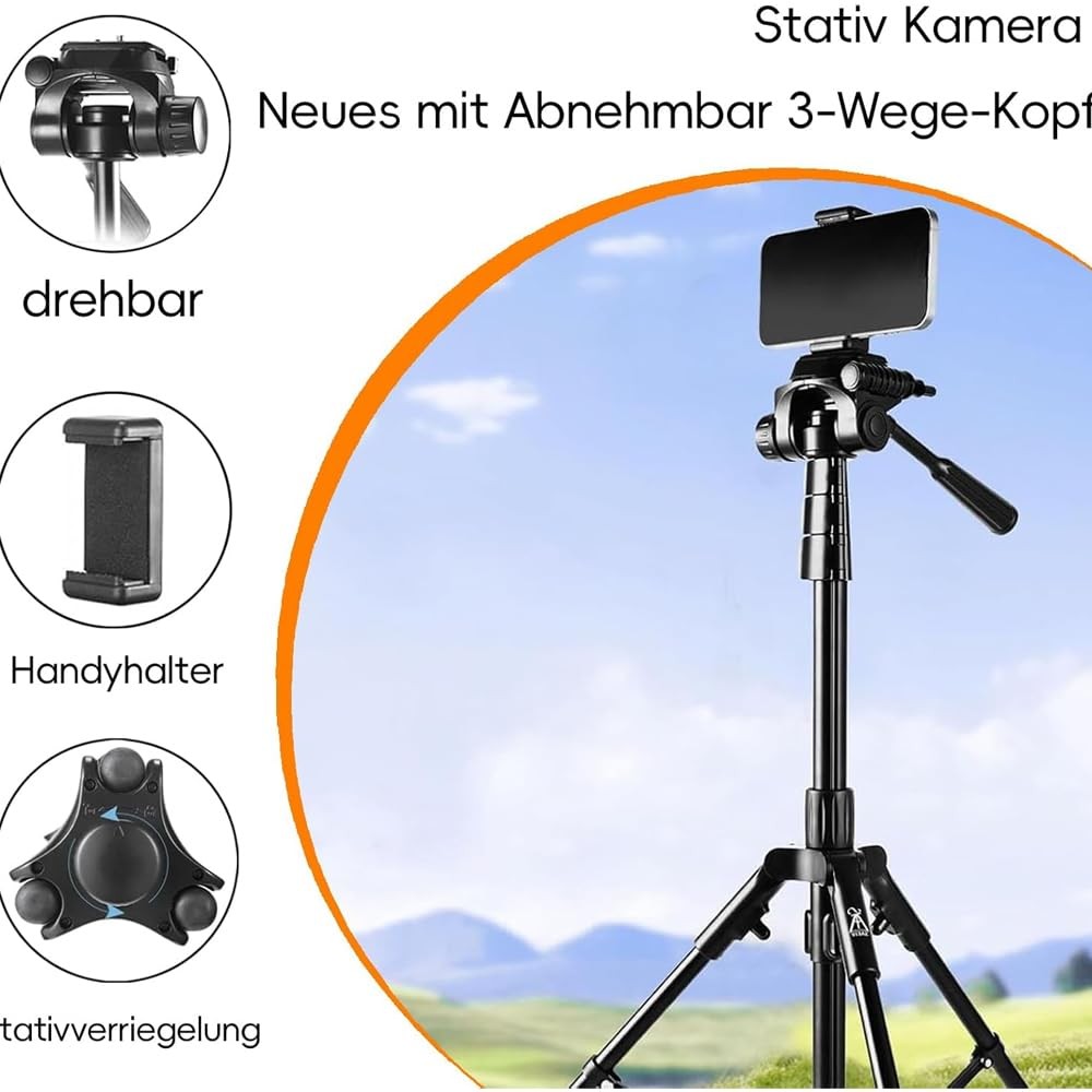 The Wlue Profesyonel 3 Yollu Alüminyum Tripod, 190 cm, Ring Light, Kamera ve Selfie Uyumlu