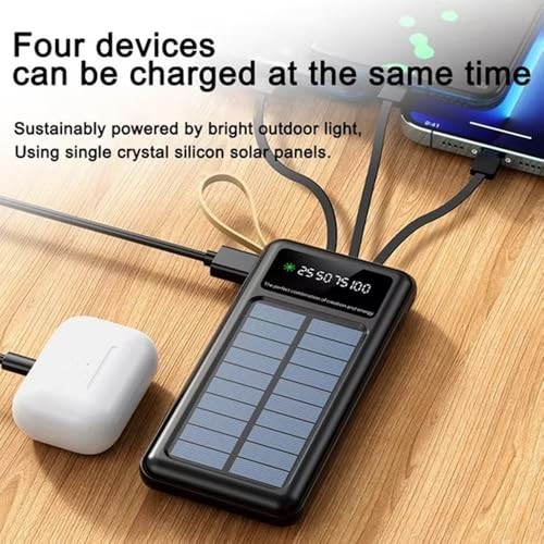The Wlue Solar Powerbank, 10000 mAh Kapasiteli, LED Işıklı, Dijital Ekranlı