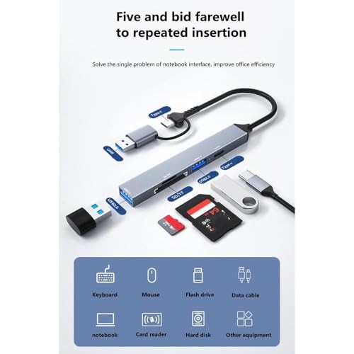 The Wlue USB 3.0 Çok Portlu Kart Okuyucu, Type-C ve USB Dönüştürücü, SD/TF Kart Desteği, 5Gbps Veri Aktarımı,
