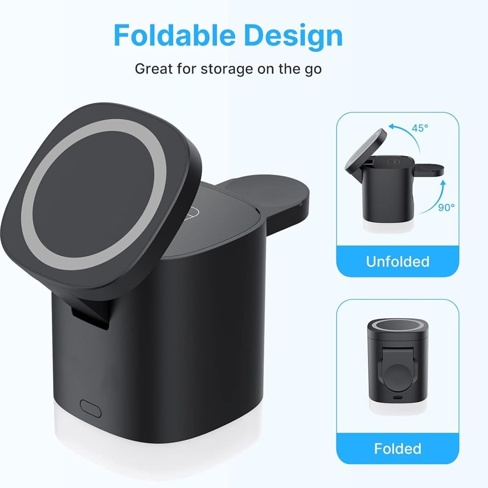 The Wlue 3'ü 1 Arada MagSafe Uyumlu RGB Kablosuz Şarj Standı, 15W, iPhone Android Telefon, Apple Watch ve Kulaklık için Şarj İstasyonu
