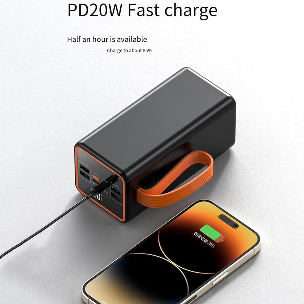 The Wlue 50000 mAh Taşınabilir Şarj Cihazı, LED Aydınlatmalı, PD 22.5W Hızlı Şarj, Dijital Göstergeli, Kamp Powerbank