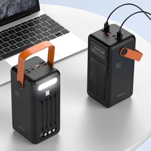 The Wlue 80000 mAh Solar Taşınabilir Şarj Cihazı, Dijital Ekranlı, LED Işıklı, Kamp için Powerbank