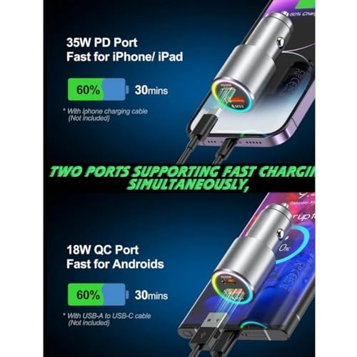 The wlue Rgb 53w Pd Hızlı Şarj Araç içi Çakmaklık Şarj Aleti 1x Type-c 35w Pd 1x Usb3.0 18w