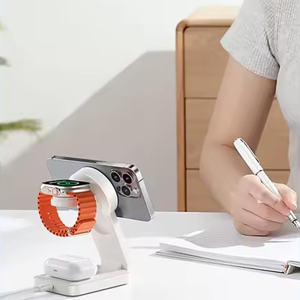 The Wlue 3'ü 1 Arada Kablosuz Şarj Standı, MagSafe Uyumlu,15W, iPhone, Android Telefon ve Apple Watch Uyumlu