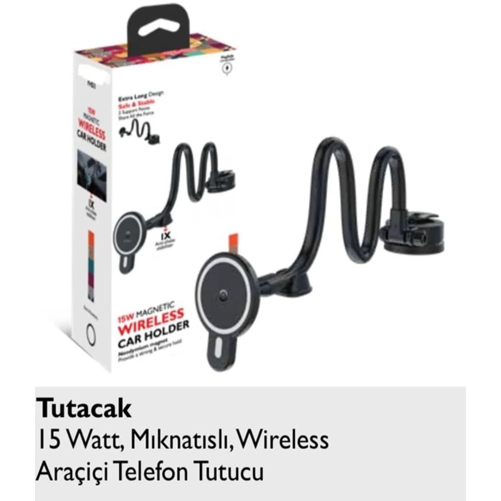 The Wlue 15W Manyetik Araç içi Telefon Tutucu, Kablosuz Şarj, MagSafe Uyumlu, Vantuzlu