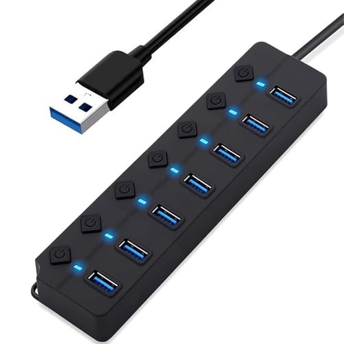 The Wlue USB 3.0 High Speed 7 Port USB Çoklayıcı Anahtarlı ve Işıklı 5GBPS HUB 1.2 Metre Kablo