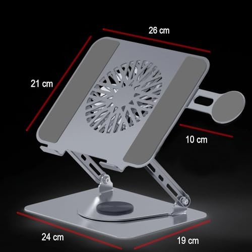 The Wlue Alüminyum Laptop ve Tablet Standı, Manyetik Fanlı, Magsafe Uyumlu Telefon Tutuculu, 10-17.3 inç, Soğutucu