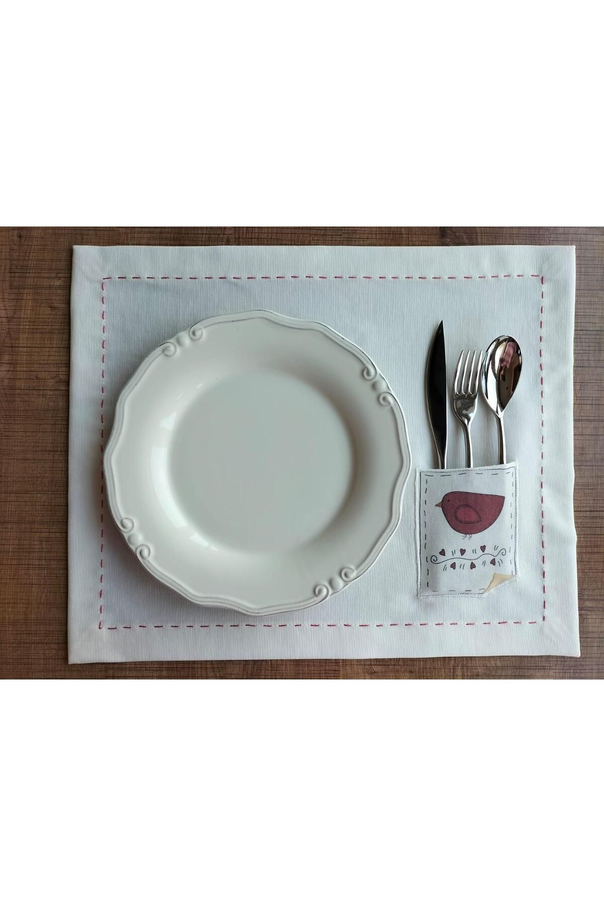 KUŞ TEĞELLİ DUCK KUMAŞ ÇATAL KAŞIK CEPLİ SUPLA (2 ADET ) 37*47