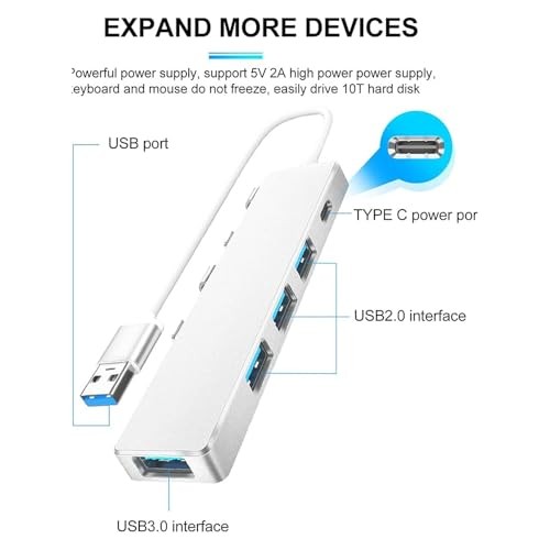 The Wlue USB Hub Adaptör, 4 Port (3xUSB 2.0, 1xUSB 3.0), Type-C Güç Girişli, MacBook Uyumlu, 5 Gbps