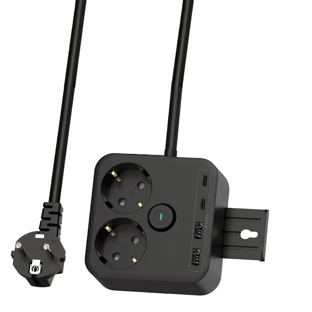 The Wlue 3680W 2'li Akım Korumalı Priz Uzatma Kablosu, 2 USB ve 2 Type-C Giriş, 1.4 Metre, Anahtarlı