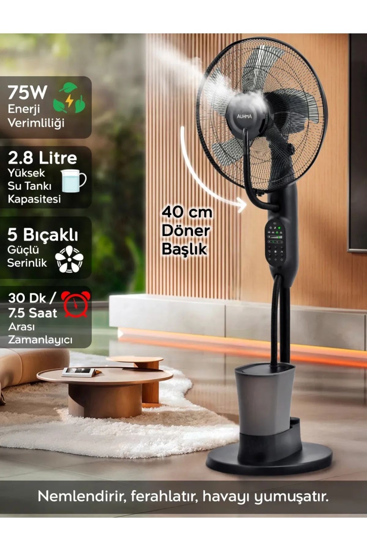 Uzaktan Kumandalı Buzlu Vantilatör Buharlı 3l Nemlendirici Fan Zaman Ayarlı Ultra Sessiz Tekerlekli