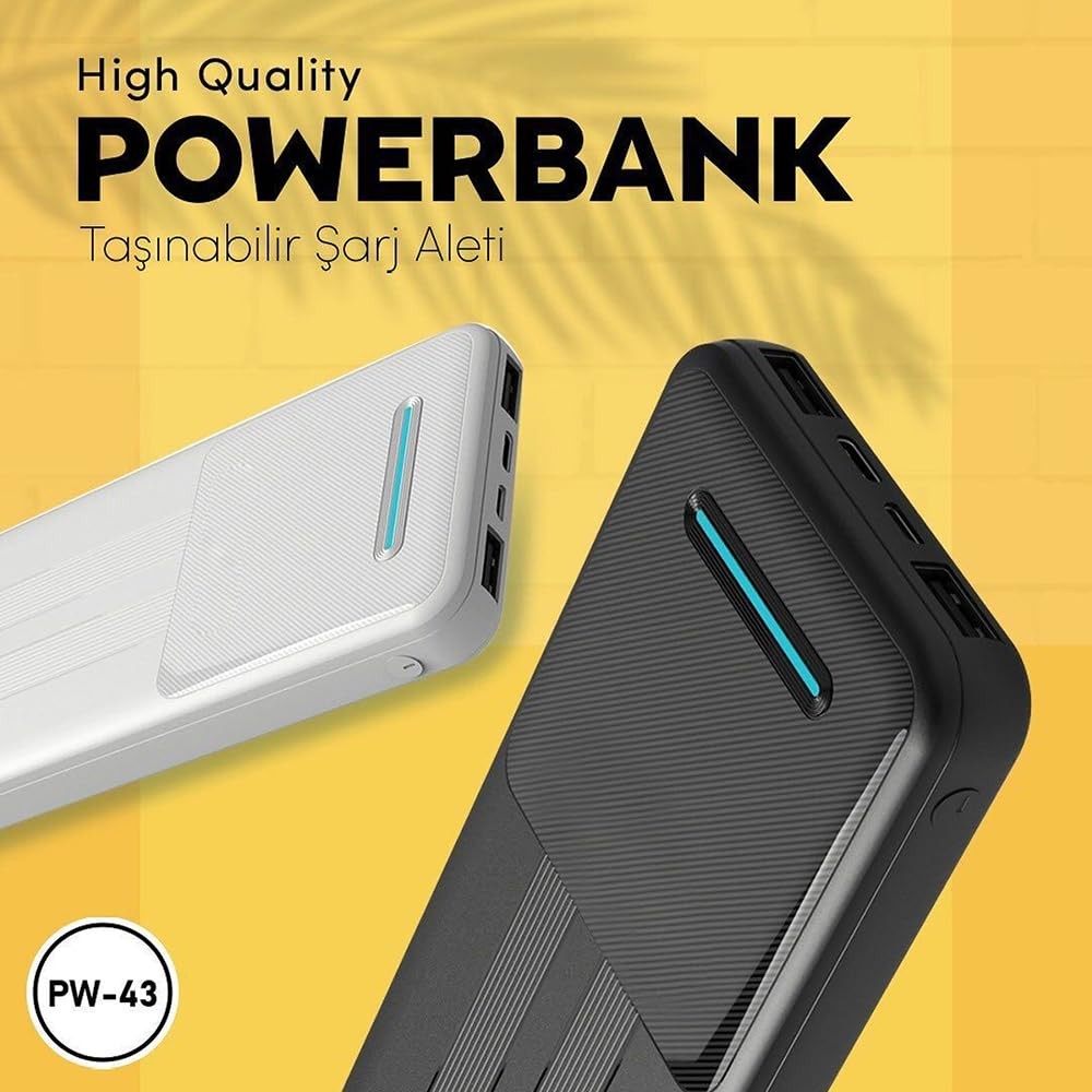 The Wlue Taşınabilir Şarj Cihazı, 10000 mAh Powerbank, 2 USB Çıkışlı, 2.4A, LED Göstergeli
