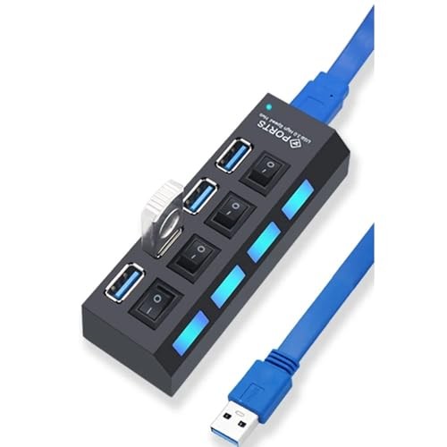 The Wlue USB 3.0 Çoklayıcı Hub, 4 Port, Anahtarlı ve LED Işıklı, 50 cm Kablo