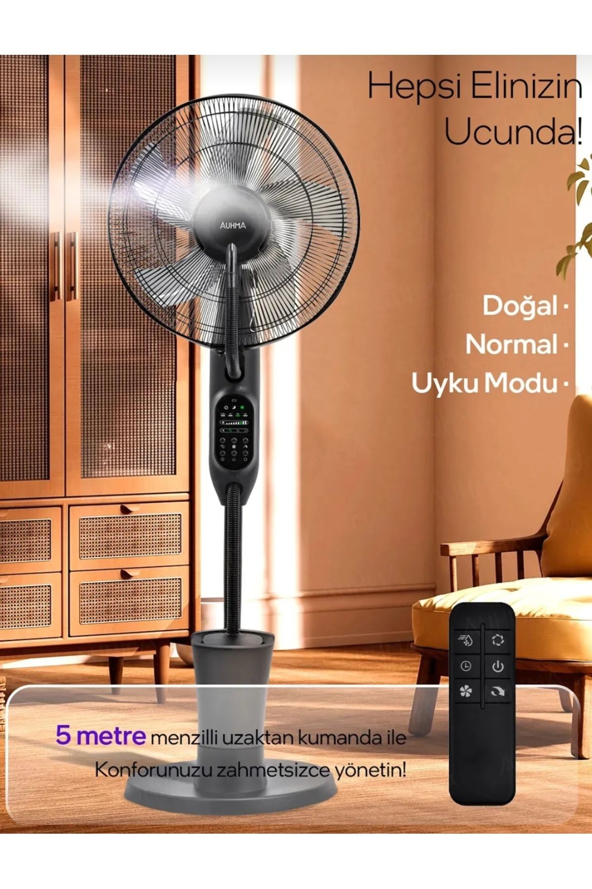 Uzaktan Kumandalı Buzlu Vantilatör Buharlı 3l Nemlendirici Fan Zaman Ayarlı Ultra Sessiz Tekerlekli