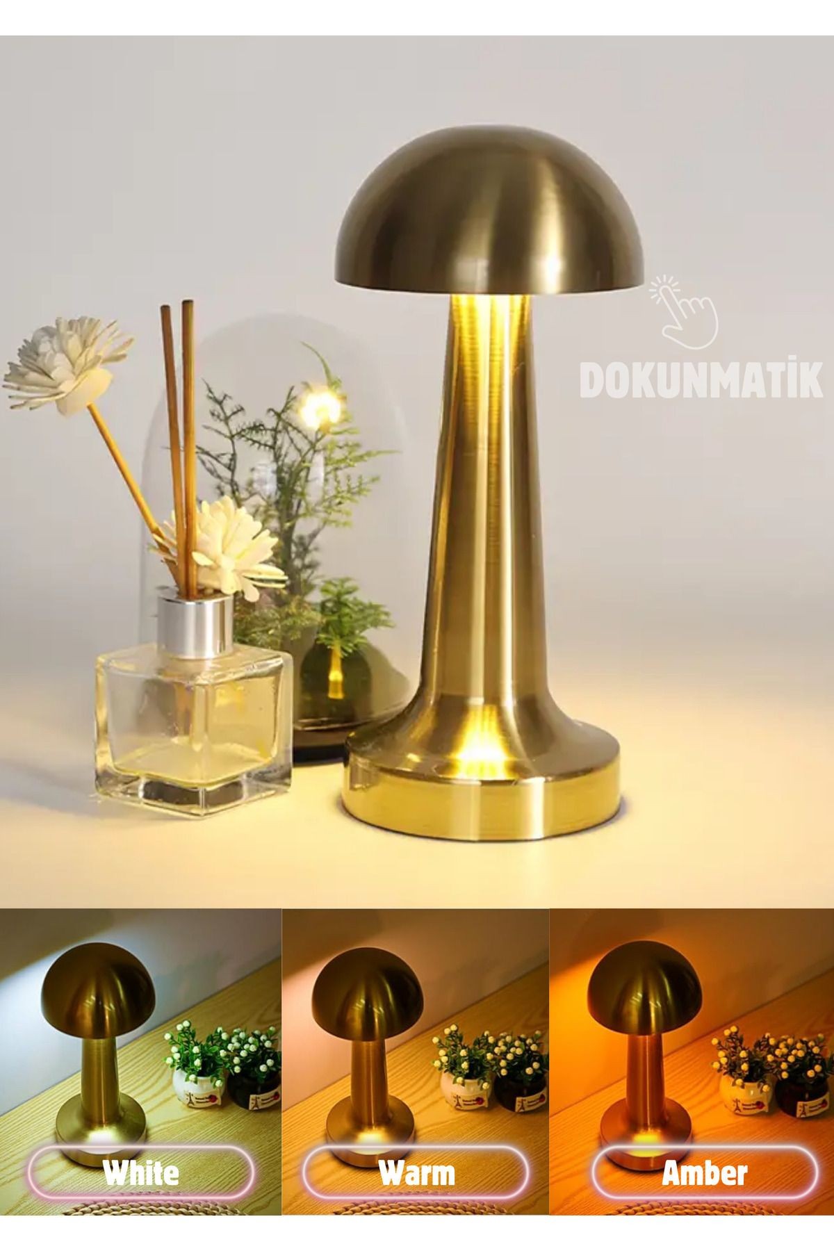 Lizbon 3 Işık Renkli Şarjlı Dim Edilebilir Metal Masa Lambası Ct-8429 Gold Markadır.