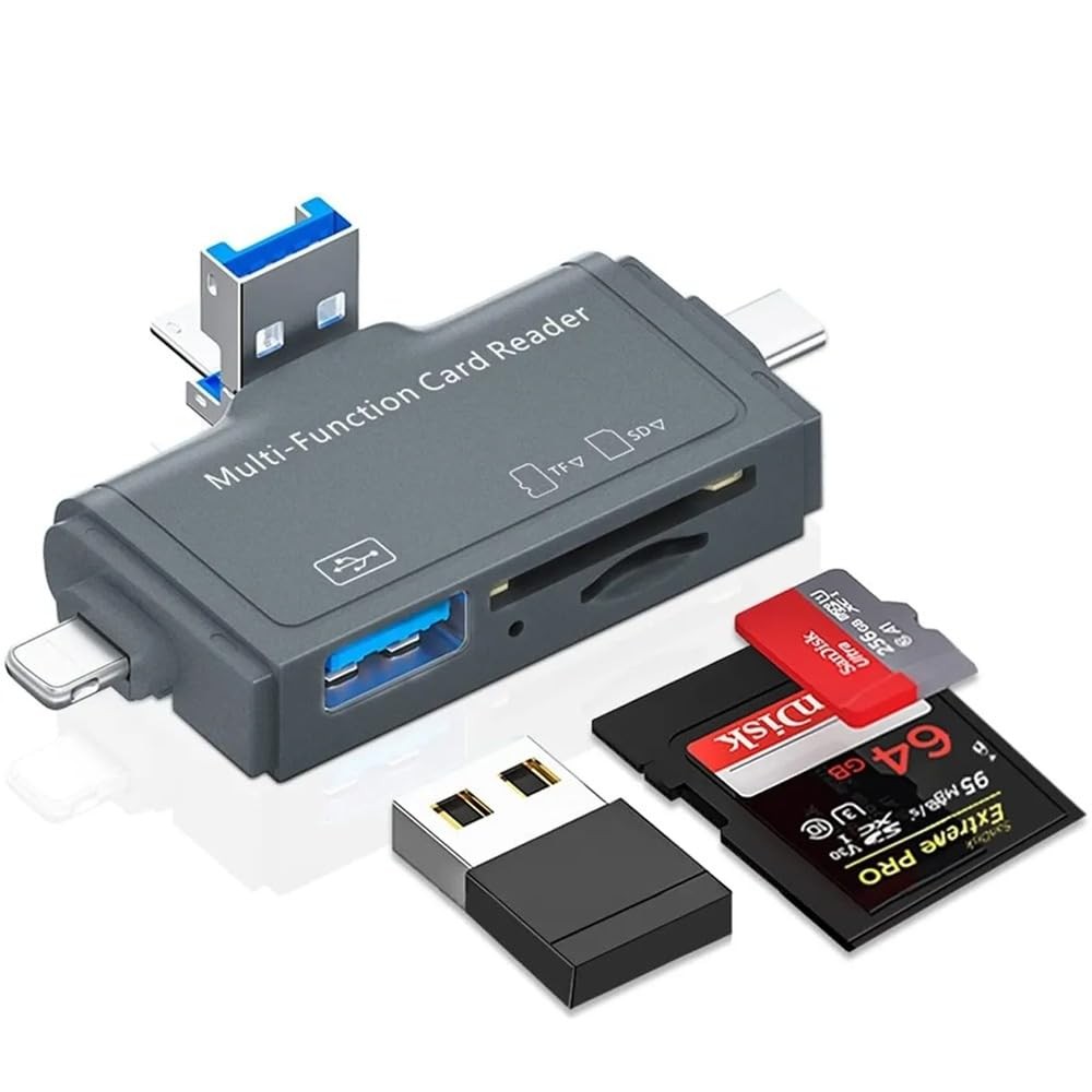 The Wlue 7'si 1 Arada OTG USB Çoklu Kart Okuyucu, iPhone iPad Lightning ve Type-C Uyumlu Adaptör