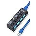 The Wlue USB 3.0 Çoklayıcı Hub, 4 Port, Anahtarlı ve LED Işıklı, 50 cm Kablo