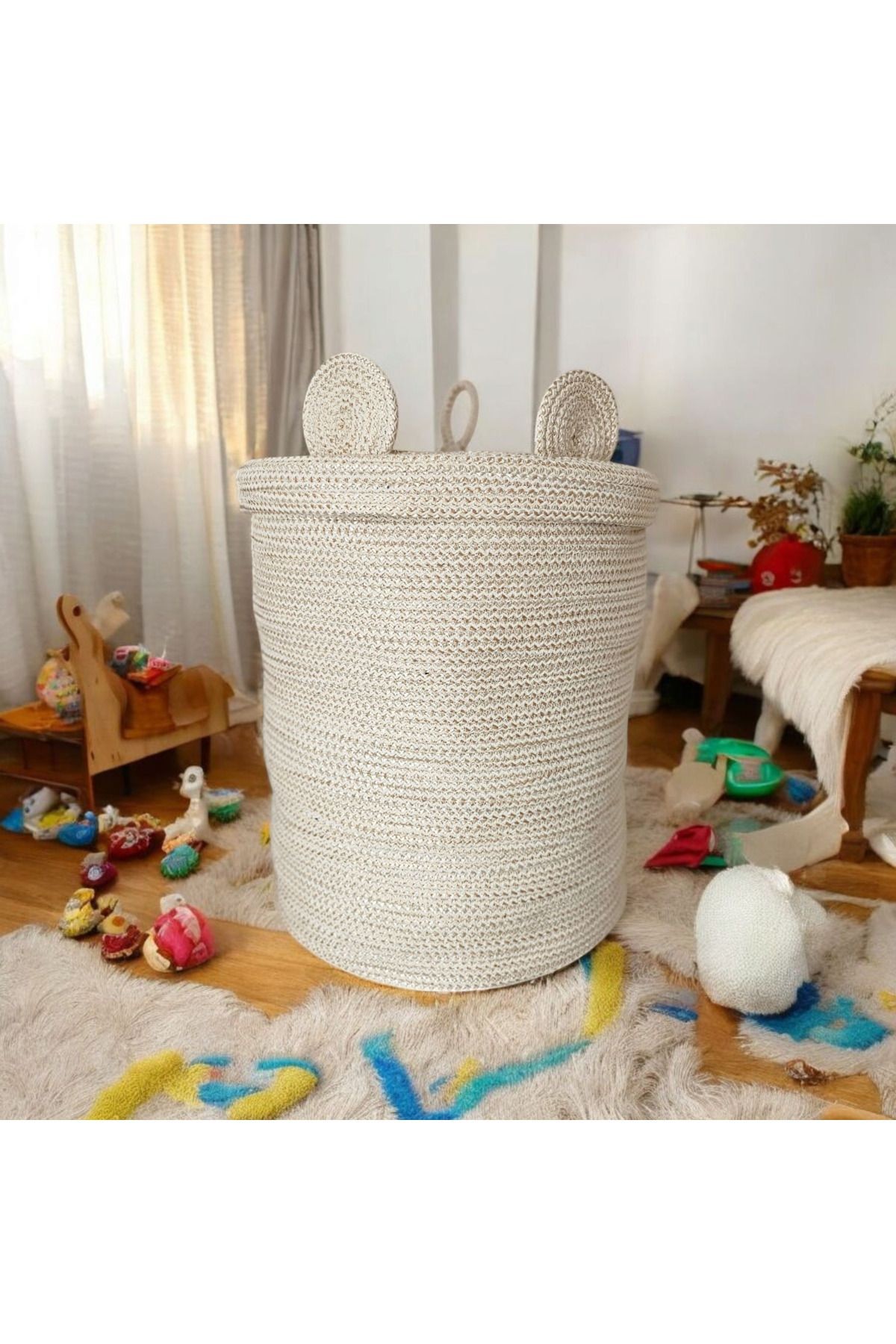 Kapaklı Oyuncak Sepeti 50x35 cm  -Dayanıklı Makina Dikimi -Pratik düzenleyici- Çamaşır Sepeti