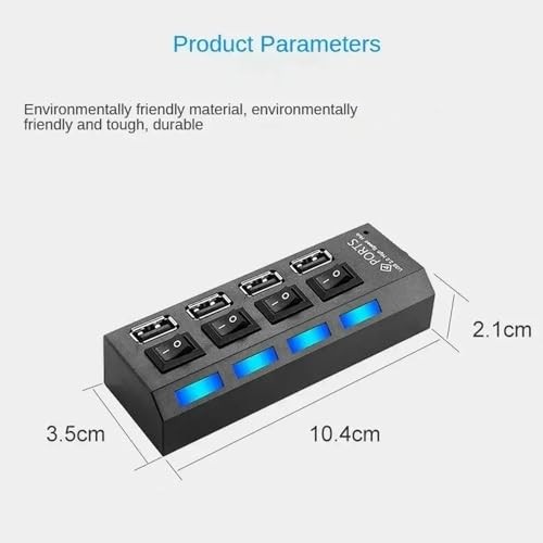 The Wlue USB 3.0 Çoklayıcı Hub, 4 Port, Anahtarlı ve LED Işıklı, 50 cm Kablo