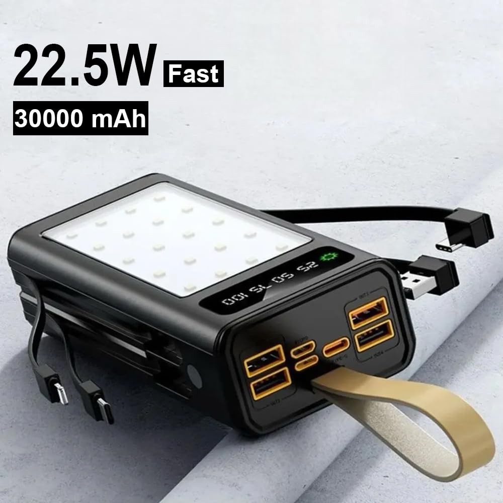 The Wlue 30000 mAh Taşınabilir Güç Bankası, 22.5W PD Hızlı Şarj, LCD Ekranlı, 7 Port, Kamp İçin