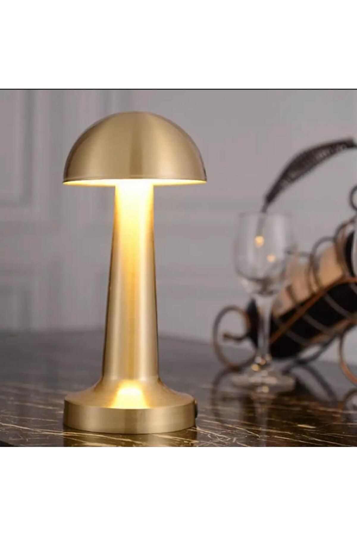 Şarjlı Dokunmatik Led Masa Lambası, Ayarlanabilir Renk Tonu, Okuma Işığı Mantar Gold Unichrome