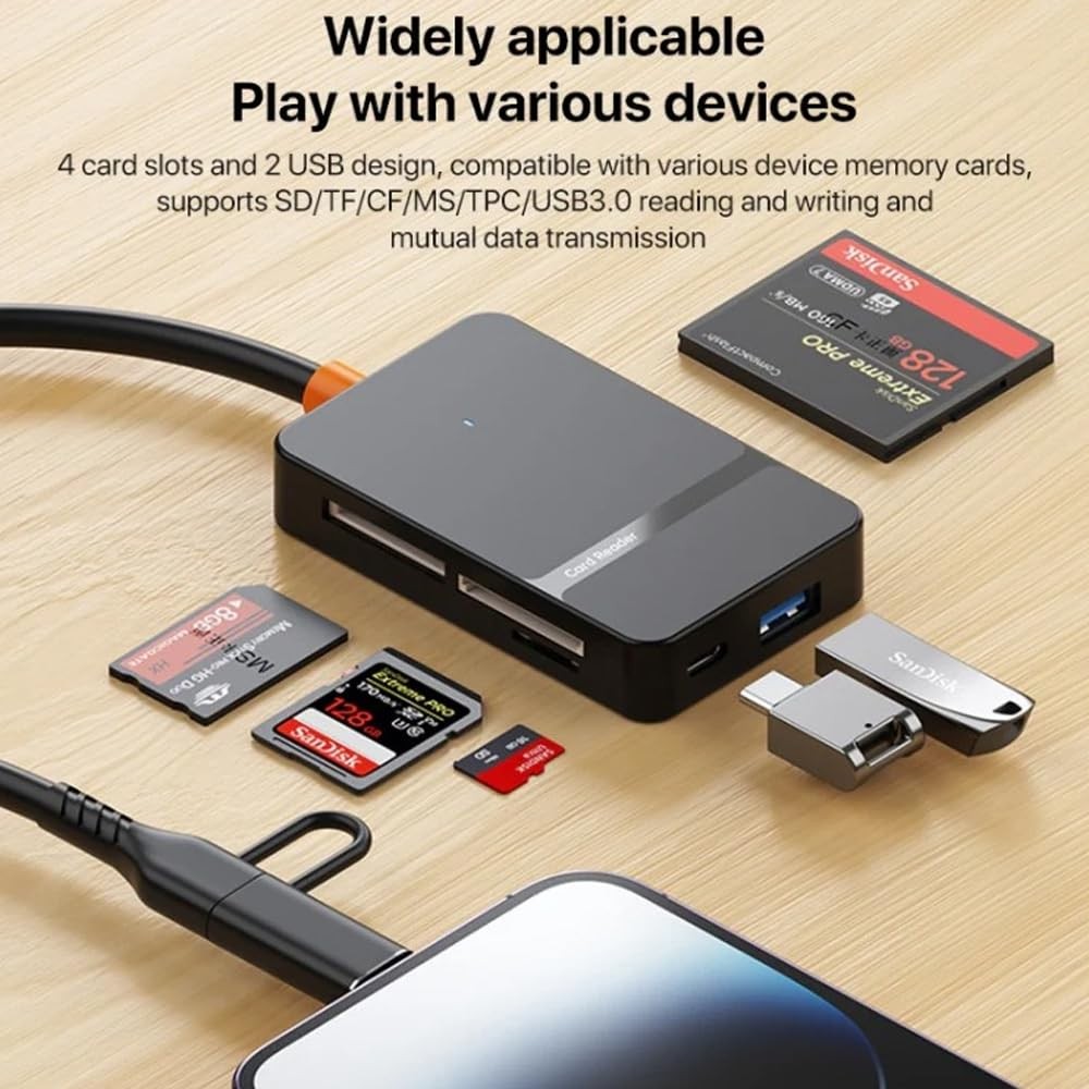 The Wlue 8in1 Multi Girişli Çevirici Adaptör Lightning/Type-C To USB A/SD/TF/MS/Macbook Uyumlu