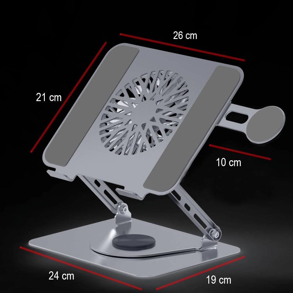 The Wlue Alüminyum Laptop ve Tablet Standı, Manyetik Fanlı, Magsafe Uyumlu Telefon Tutuculu, 10-17.3 inç, Soğutucu