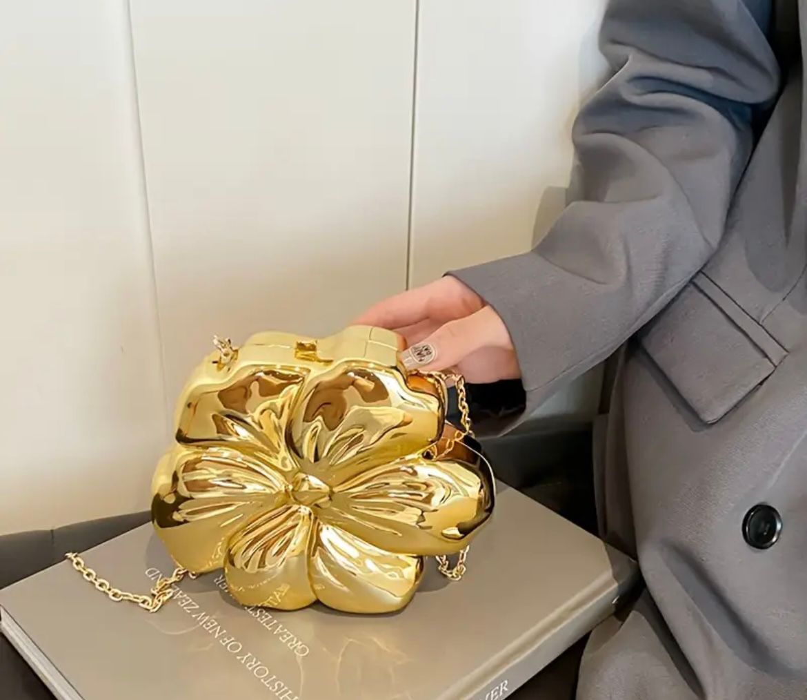 Çiçek Model Düğün Nişan Abiye Çanta Gold