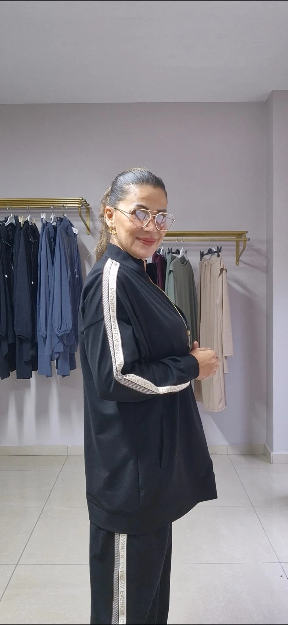 PUL ŞERİTLİ FERMUARLI TAKIM - siyah