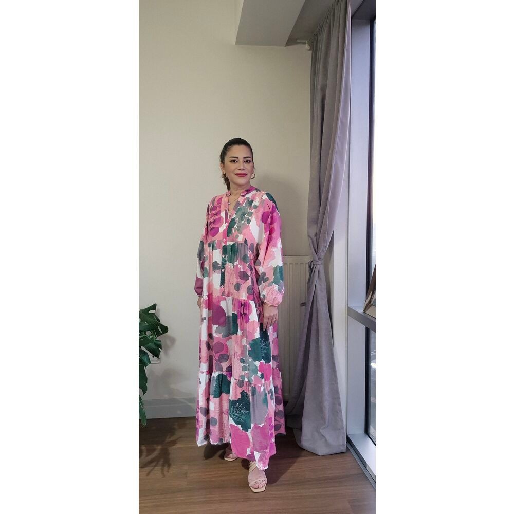 Yaprak Desen İpek Tencel Elbise