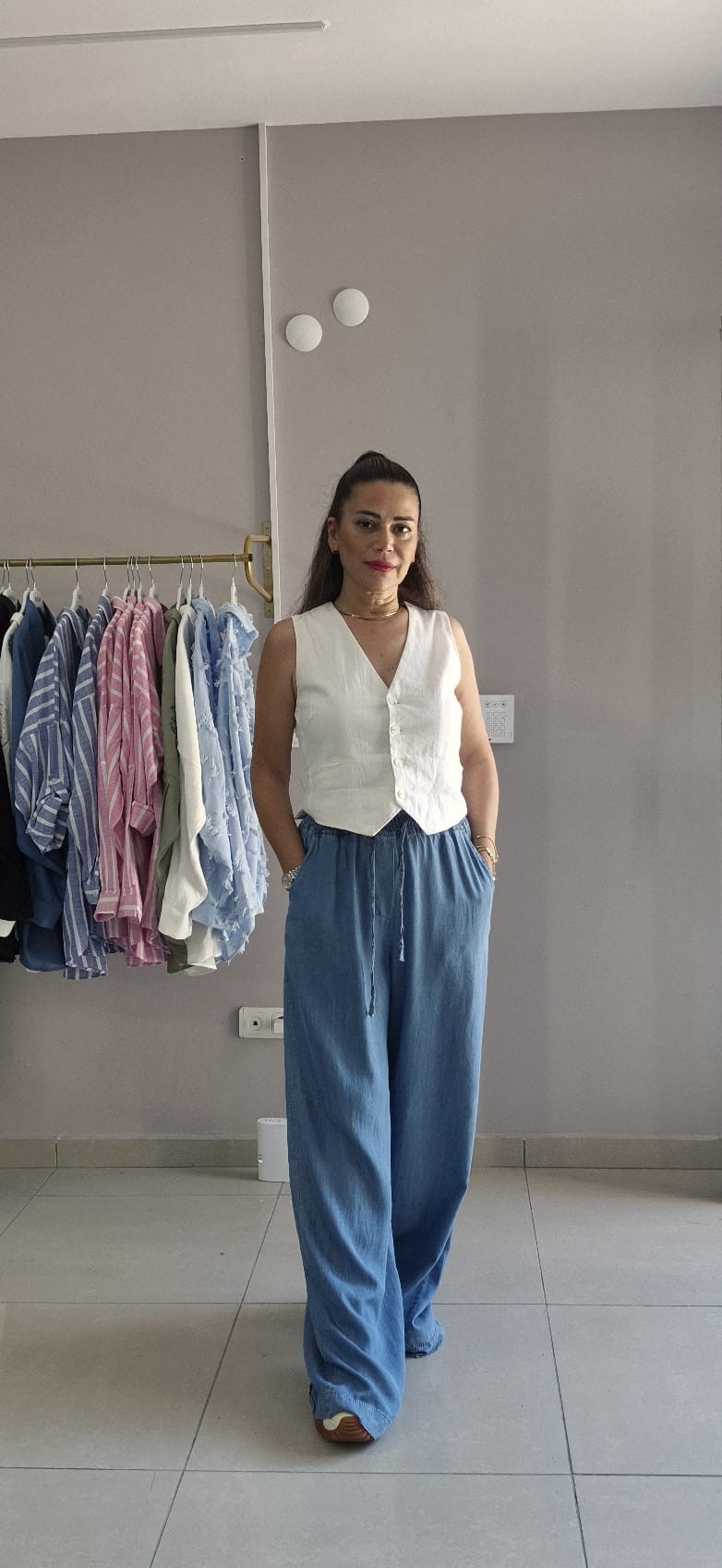 Tencel Beli Lastikli İnce Kot Pantolon