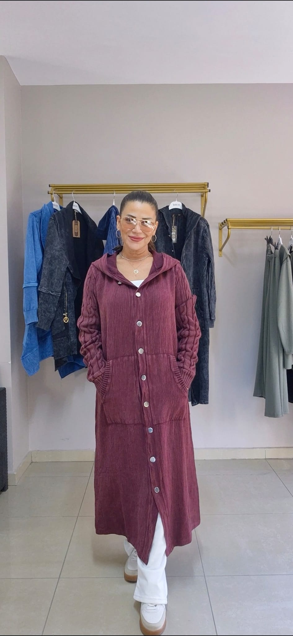 KOT ÖRME DÜĞMELİ KAP - mürdüm