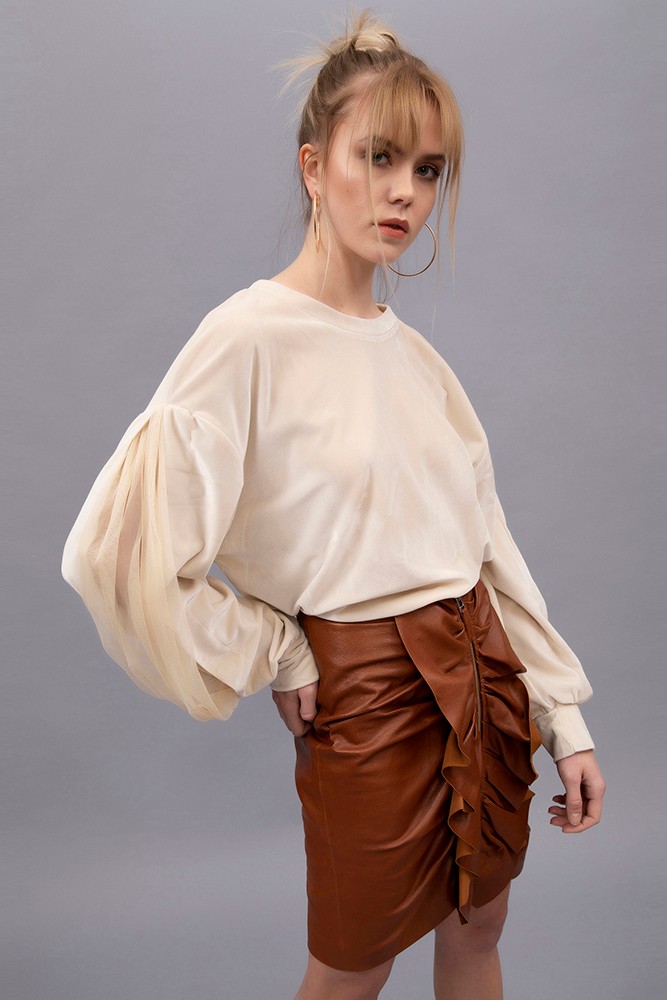 Farbel Leather Skirt - Farbel Deri Etek
