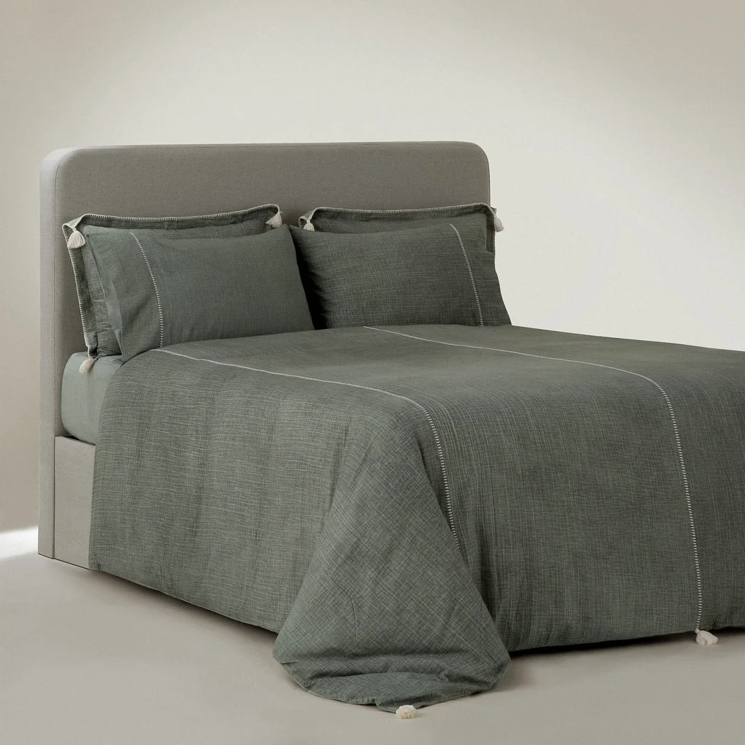 Doğa Battal Boy Nevresim Takımı Organik Pamuk Müslin Yeşil