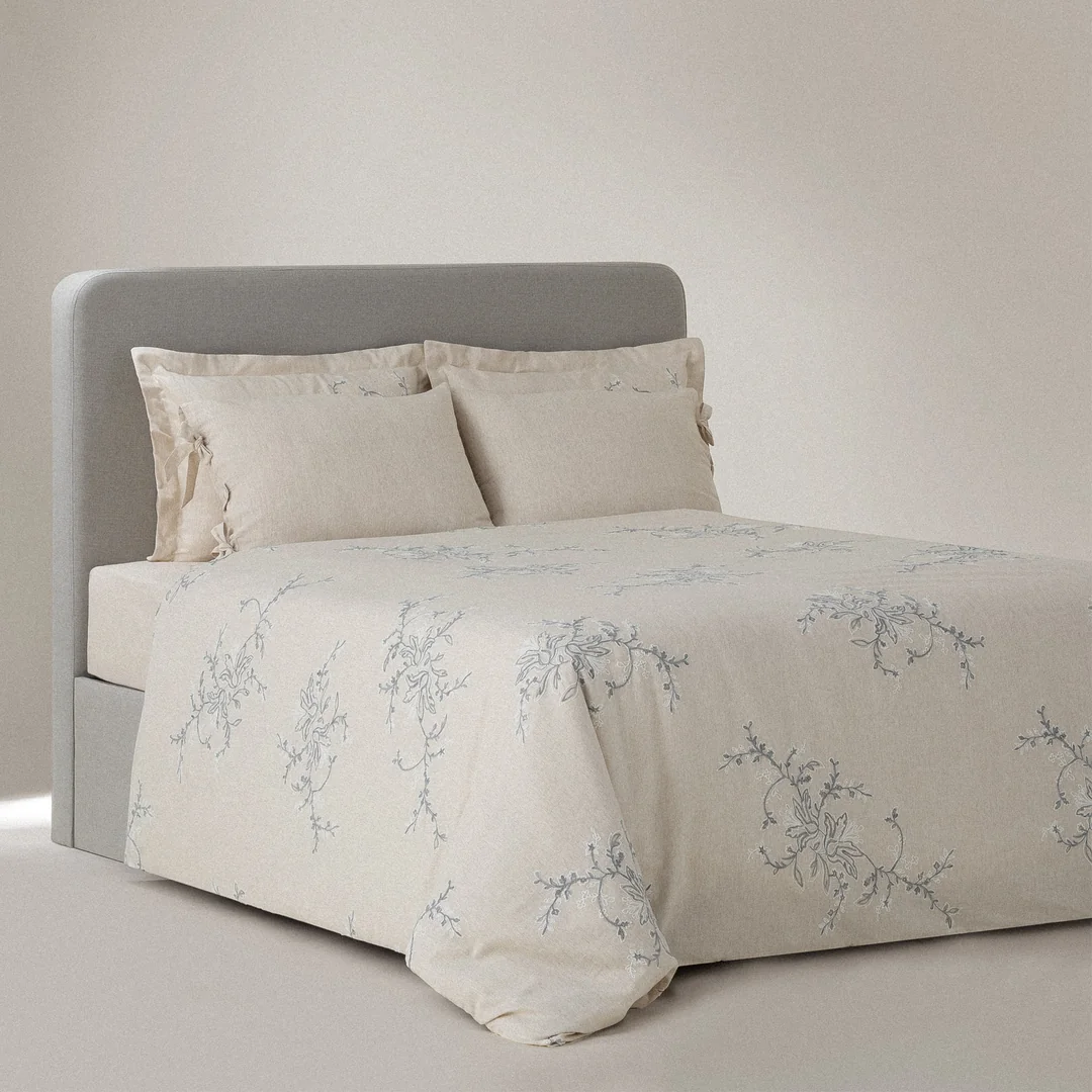 Libera Çift Kişilik Nevresim Takımı Organik Pamuk Keten Krem-Gri