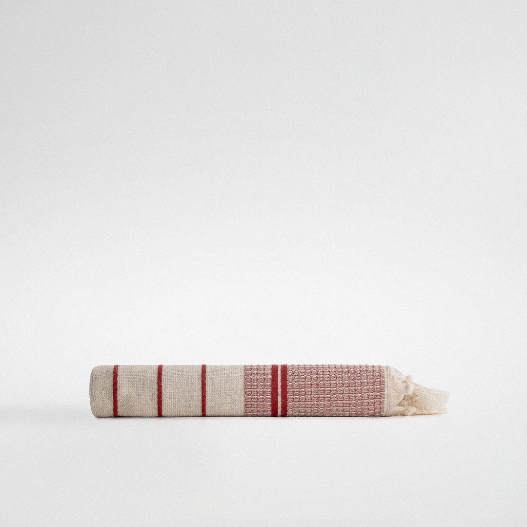 Arden Yüz Havlusu Organik Pamuk Kenevir Kırmızı