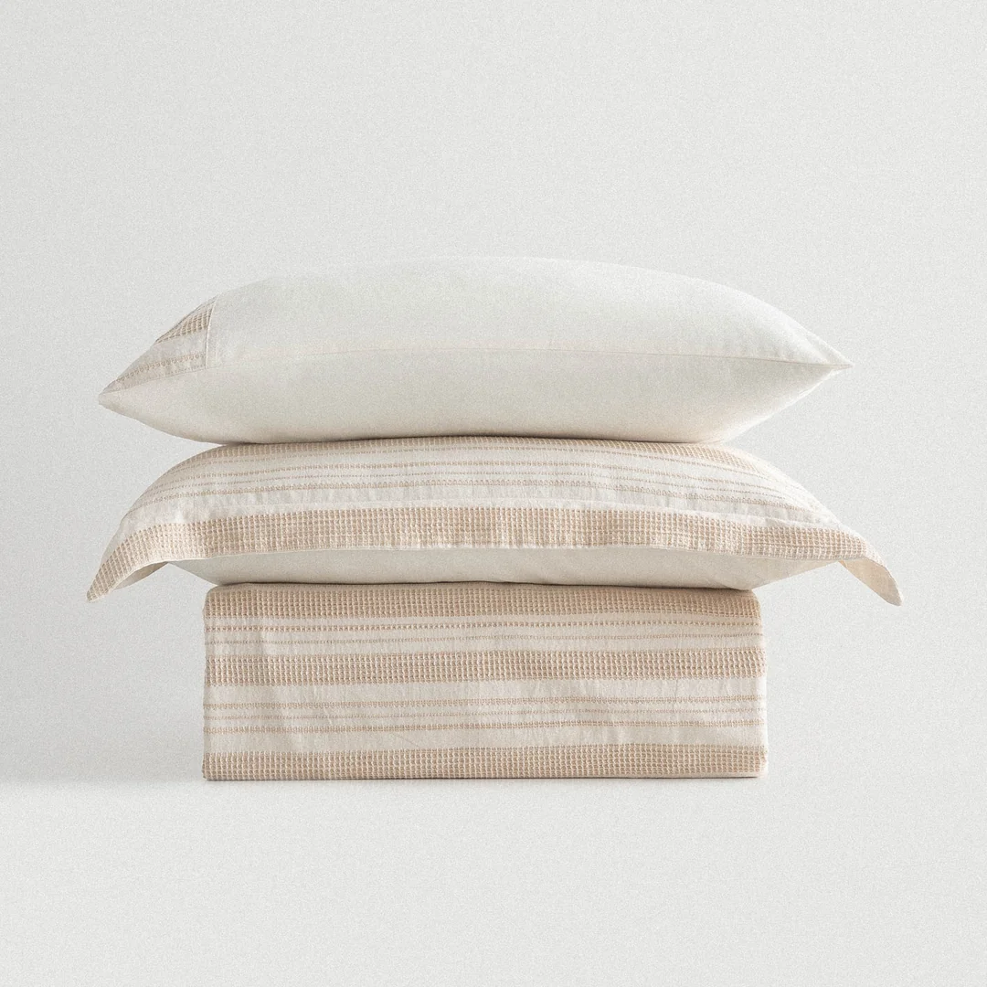 İkra Battal Boy Nevresim Takımı Organik Pamuk Krem-Bej