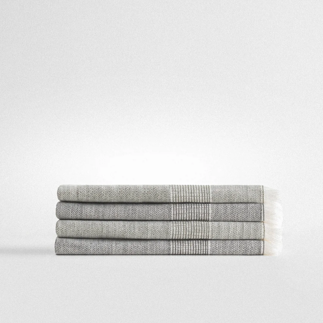 Hasna 4 lü Havlu Seti Organik Pamuk Keten Antrasit-Haki