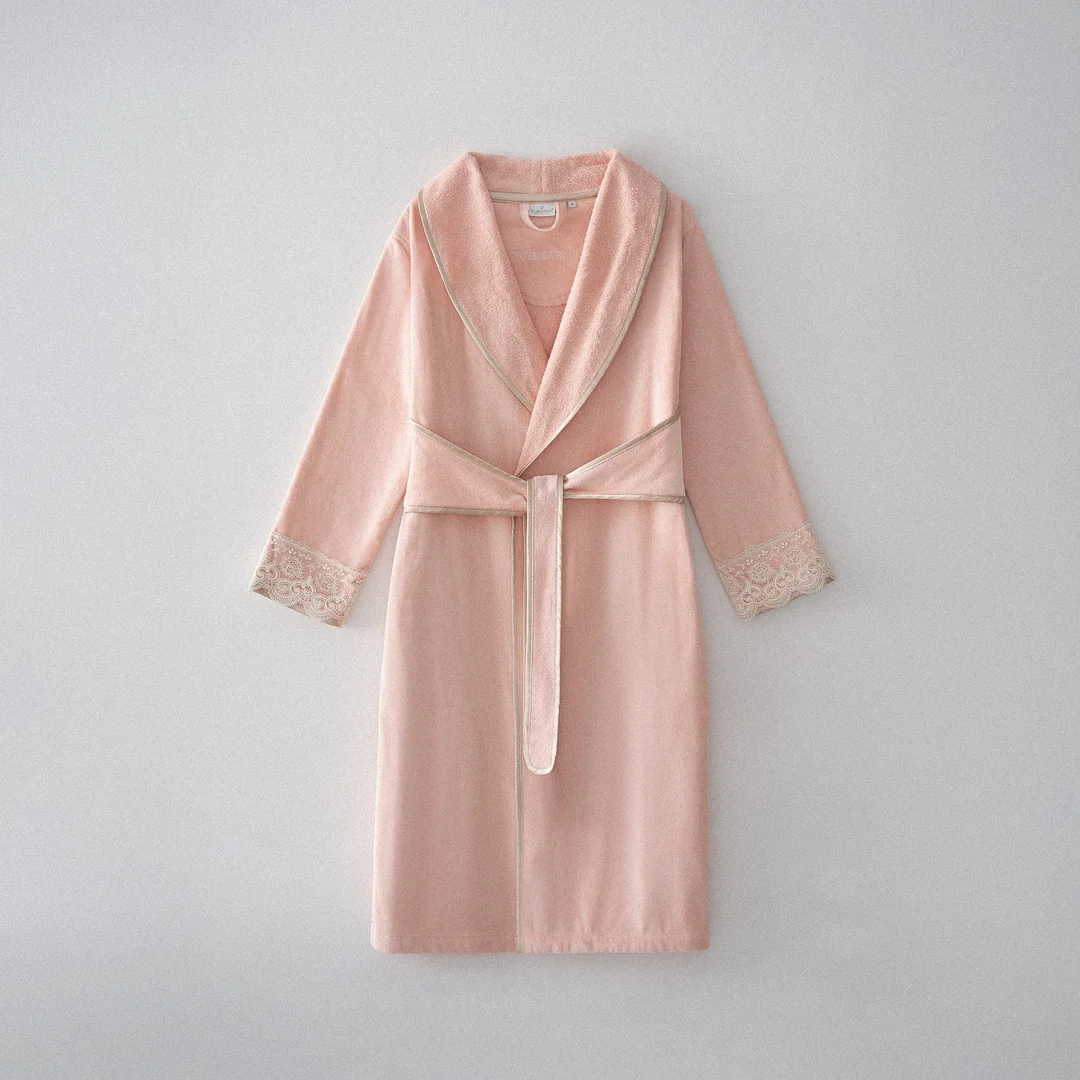 Tuğsen Kadın Bornoz Organik Pamuk Pudra