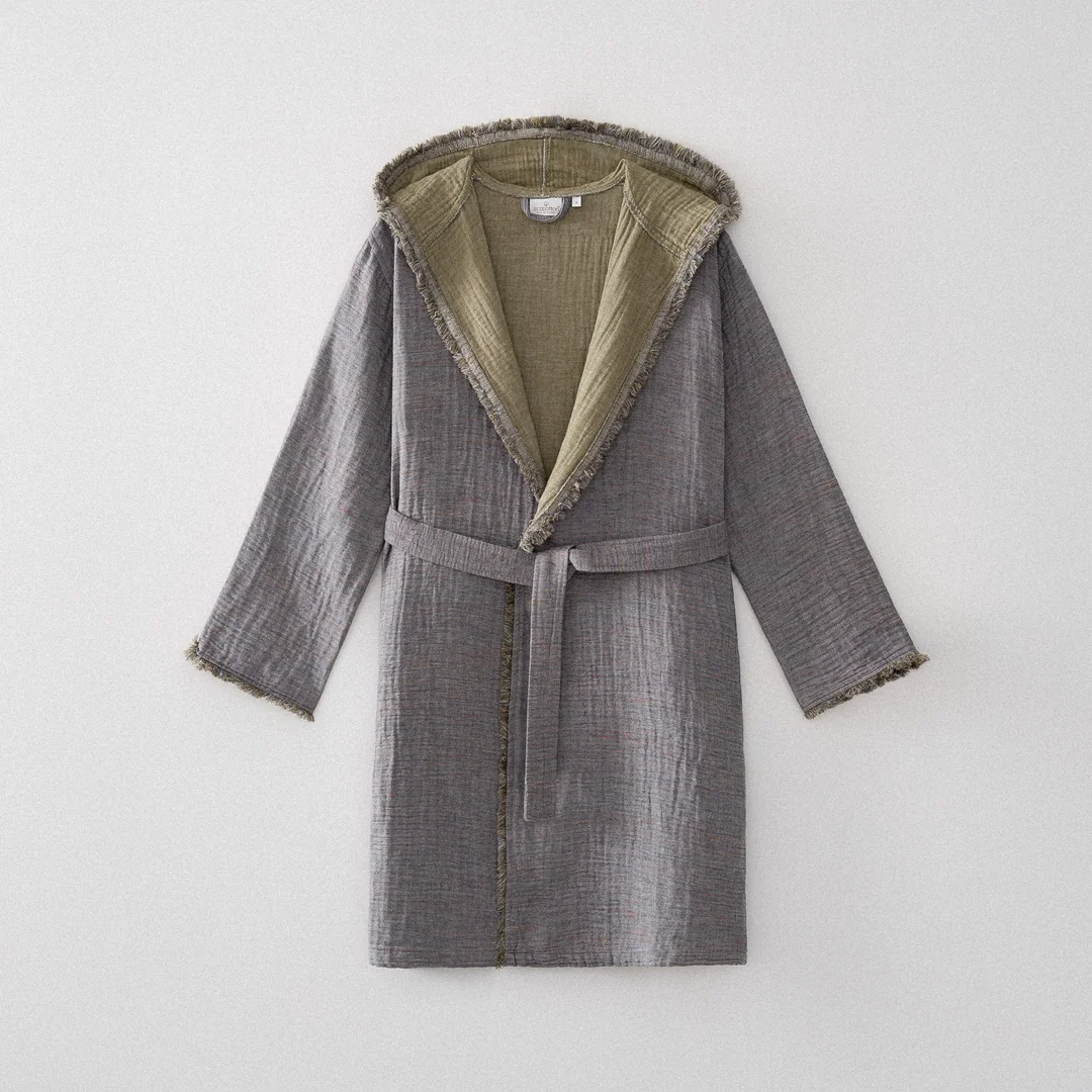 Muna Genç Bornozu Organik Pamuk - XS Yeşil-Antrasit