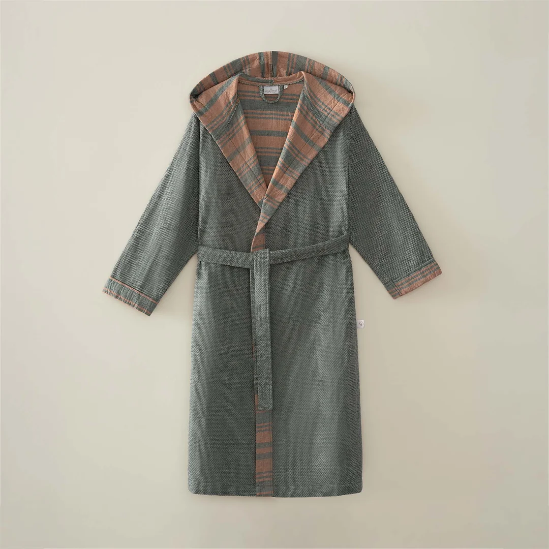 Mila Kadın Bornoz Organik Müslin Yeşil/Taba